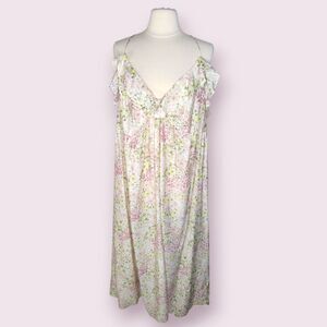 H&M Pastel Floral Print Sleeveless V-Neck Dress Size 2X Ruffle Cross Strap